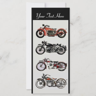 Carte RETRO MOTORCYCLES PARTI Rouge Noir Blanc Gris