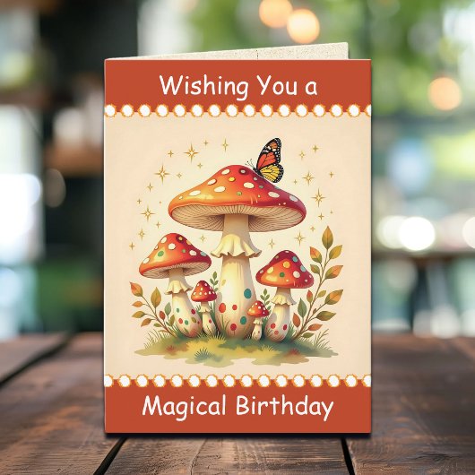 Carte Retro Mushrooms and Butterfly | Friend's Birthday