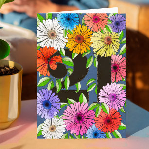 Carte Retro Navy Blue Personnalisé 21e anniversaire Flor