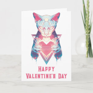 Carte Rétro Néon Chat Saint-Valentin