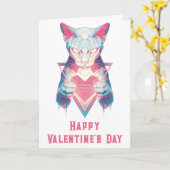 Carte Rétro Néon Chat Saint-Valentin (Fleur jaune)