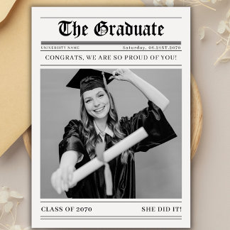 Carte Retro Newspaper 2026 Graduation Photo Announcement