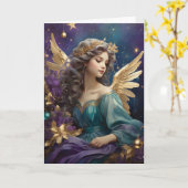 Carte Retro Noël Angel Art Custom Message (Fleur jaune)