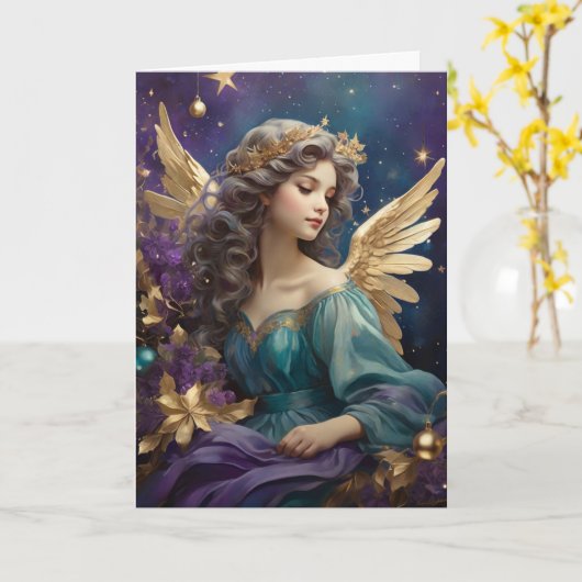 Carte Retro Noël Angel Art Custom Message (Fleur jaune)