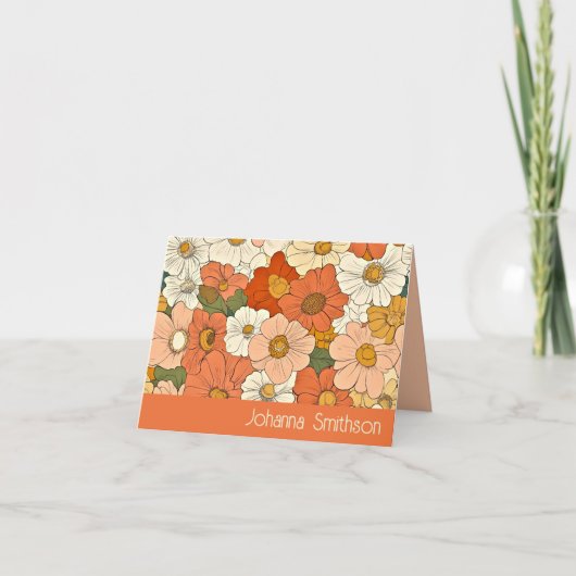 Carte Retro Orange Groove Floral Plaqué Note (Devant)