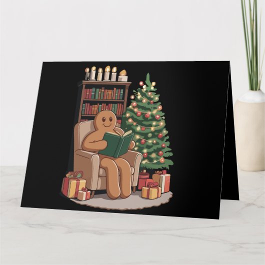 Carte Retro pain d'épices Lecture Livres de Noël Enseign (Devant)