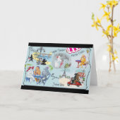 Carte Retro Paris Poodle Collage (Fleur jaune)