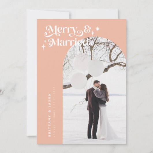 Carte Retro Peach Merry & Married Photo Holiday (Devant)