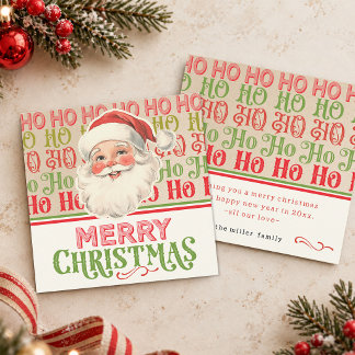 Carte Rétro Père Noël Vintage HO HO HO Joyeux Noël