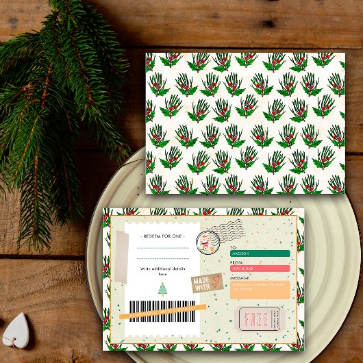 Carte Retro Pine Branches Christmas Ticket Gift Coupon