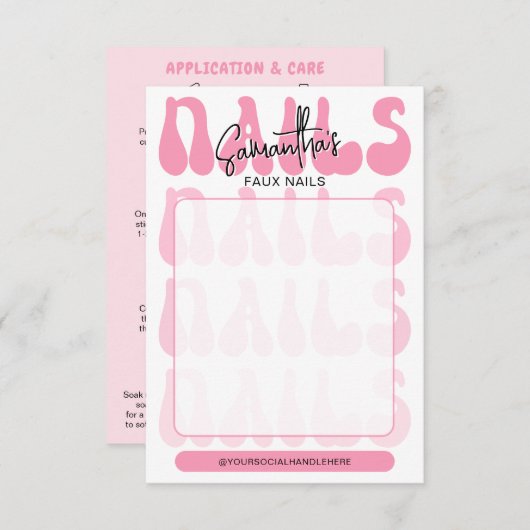 Carte Retro Pink Acrylic Nails Care Guide Display Cards (Devant / Derrière)