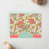 Carte Retro Pink & Aqua Floral Flat Custom Flat No (Devant/Arrière en situation)