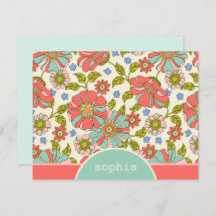 Carte Retro Pink & Aqua Floral Flat Custom Flat No