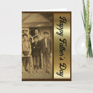 Carte rétro pliée Fête des Pères 1920 Marron et Or