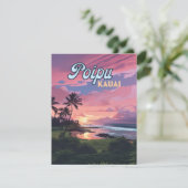 Carte Rétro Poipu Kauai Hawaii Beach Palm Trees (Debout devant)