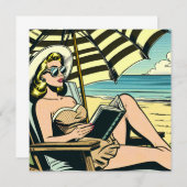 Carte Retro Pop Art Lady sur la plage (Devant / Derrière)