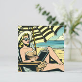 Carte Retro Pop Art Lady sur la plage (Debout devant)