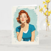 Carte Retro Redhead Sending Sweet Kiss (Fleur jaune)