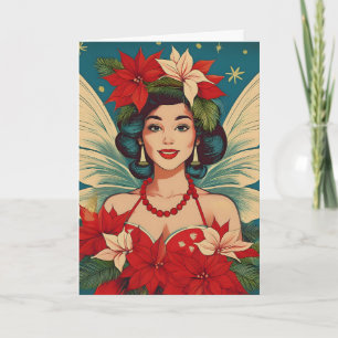 Carte Rétro Reine de Beauté Pin-Up de Noël Tropical des