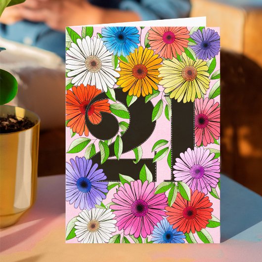 Carte Retro rose Personnalisé 21e anniversaire Floral