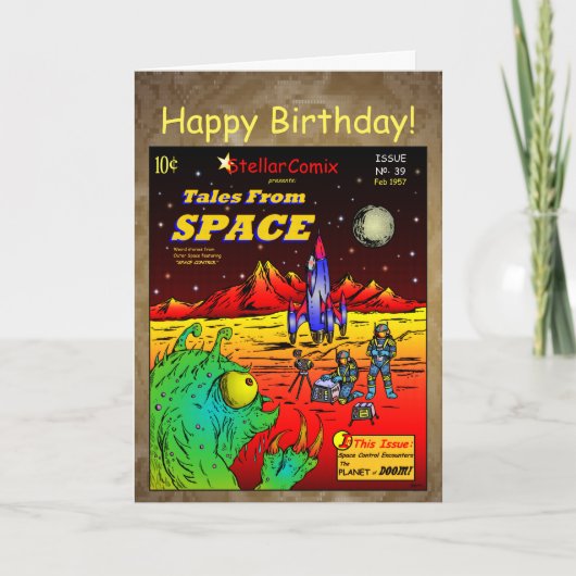 Carte Retro Sci-Fi Comic Book Birthday (Devant)