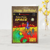 Carte Retro Sci-Fi Comic Book Birthday (Fleur jaune)