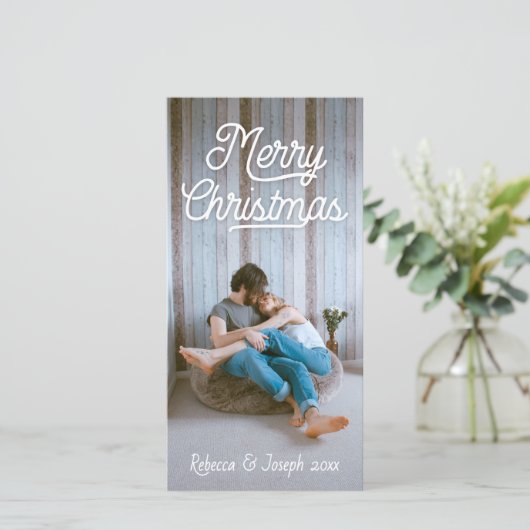 Carte Retro Script Merry Christmas Photo (Debout devant)