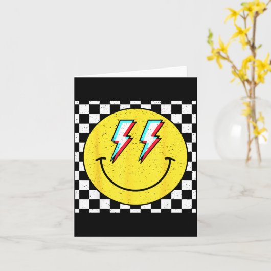 Carte Retro Smile Face Checkered Pattern Preppy Happy Fa (Fleur jaune)