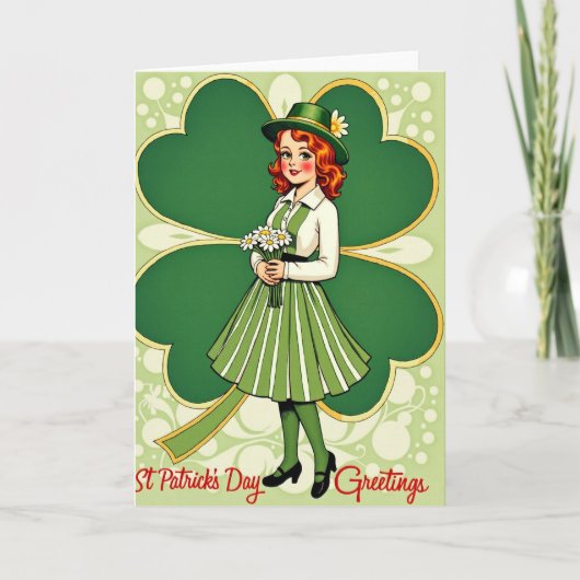 Carte Retro St Patricks Day Woman Card (Devant)