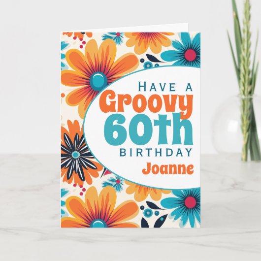 Carte Retro Super 60e anniversaire Flower Power (Devant)
