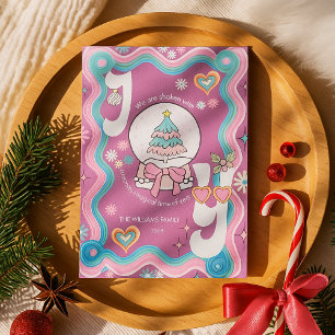 Carte Retro Super Fun Pink JOY Noël Salutation