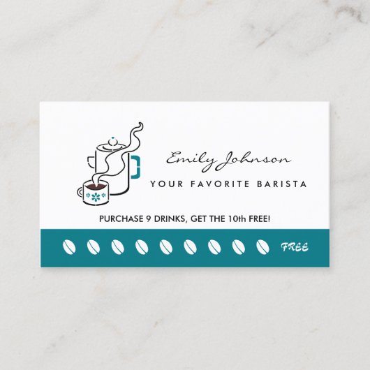 Carte Retro Turquoise Pot de café Barista Loyalty  (Devant)