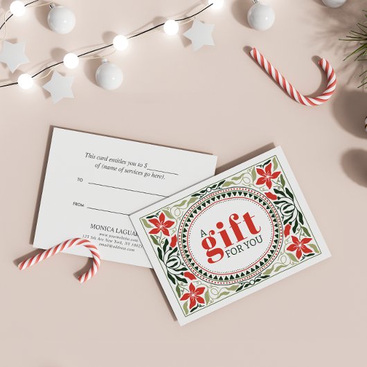 CARTE RÉTRO VACANCES FLEURS ROUGES VERTES FRAME NOËL