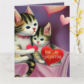 Carte Rétro Valentine Cute Kittens et Coeurs (Fleur jaune)