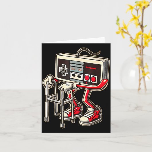 Carte Retro Video Game Controller With Walker Funny Game (Fleur jaune)