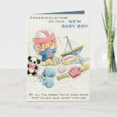 Carte retro vintage bébé garçon ajouter un sentiment (Devant)