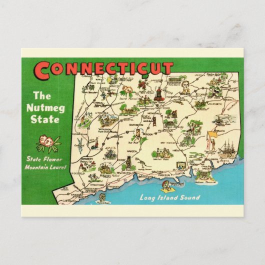 Carte Rétro Vintage du Connecticut (Devant)