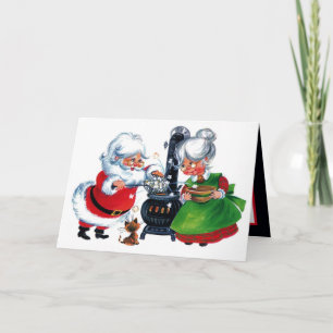 Carte rétro vintage Noël Père Noël Mme Claus