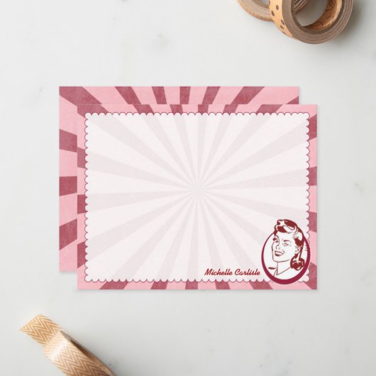 Carte Retro Wow Gal Personnalisée Flat Note (Devant/Arrière en situation)