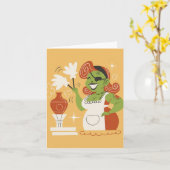 Carte Rétro Zombie femme au foyer Toutes les occas (Fleur jaune)