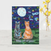 Carte Rêve de chat BIrthday (Fleur jaune)