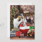 Carte Réveillon de Noël rustique, Famille Rough Collie - (Devant)