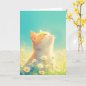 Carte Rêverie du chat orange (Fleur jaune)