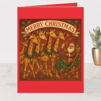 Carte Rêves de Noël - Le Père Noël et les girafes