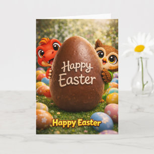 Carte Rex et hoot joyeuses Pâques œuf géant en chocolat