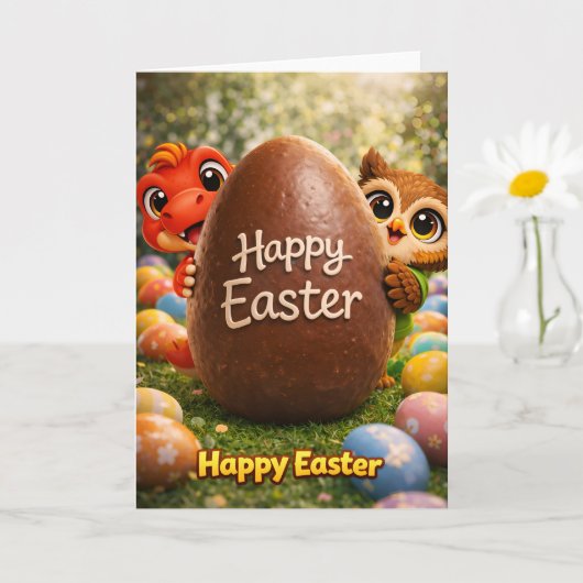 Carte Rex et hoot joyeuses Pâques œuf géant en chocolat  (Petite plante)
