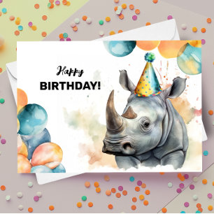 Carte Rhino Balloons et Casquette de fête Rhinoceros Ann