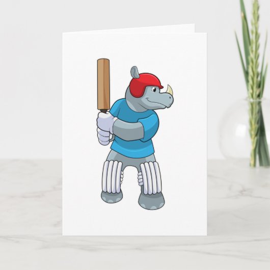 Carte Rhinocéros au cricket avec batte de cricket (Devant)