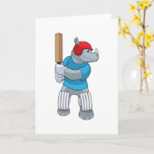Carte Rhinocéros au cricket avec batte de cricket (Fleur jaune)