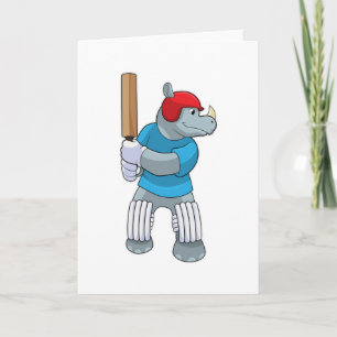 Carte Rhinocéros au cricket avec batte de cricket